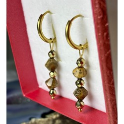 Kolczyki jaspis obrazkowy kamienie naturalne kółka złote