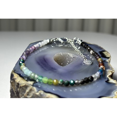 Multikolor zielono fioletowa srebro 925 bransoletka