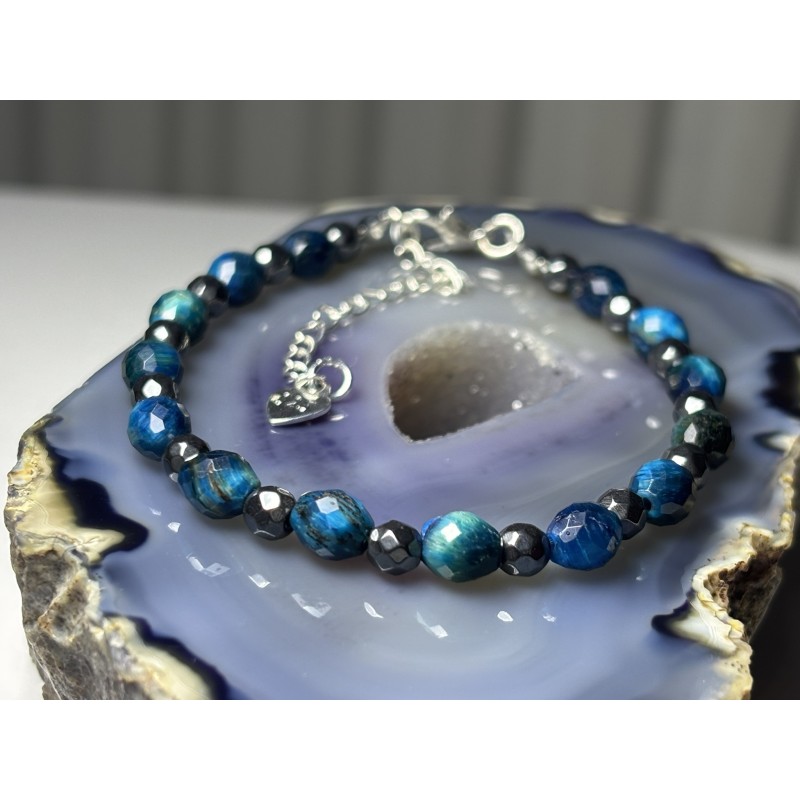 Apatyt hematyt fasetowany bransoletka srebro 925