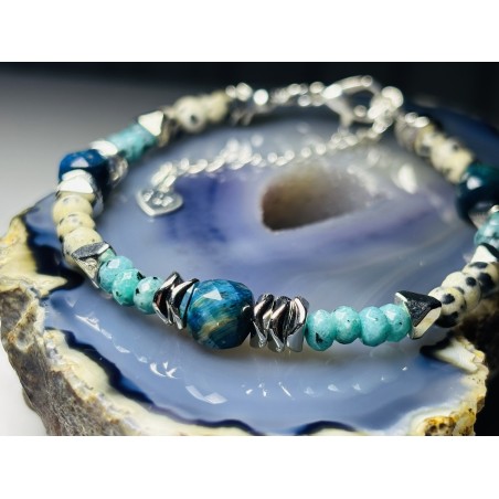 Bransoletka Apatyt turkus afrykański jaspis dalmatyński