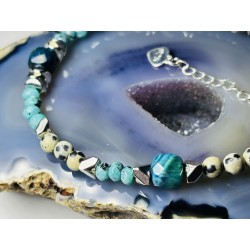 Bransoletka Apatyt turkus afrykański jaspis dalmatyński