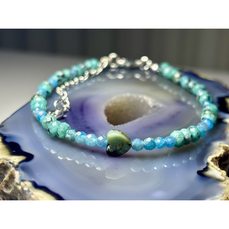 Bransoletka apatyt i turkus afrykański serce srebro 925