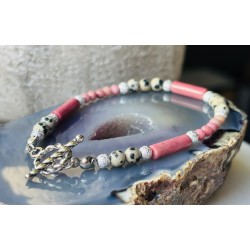 1 Rodonit Jaspis dalmatyński srebrna bransoletka z kamieni