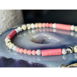 1 Rodonit Jaspis dalmatyński srebrna bransoletka z kamieni