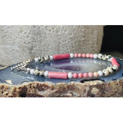 1 Rodonit Jaspis dalmatyński srebrna bransoletka z kamieni