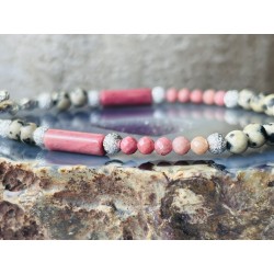 1 Rodonit Jaspis dalmatyński srebrna bransoletka z kamieni