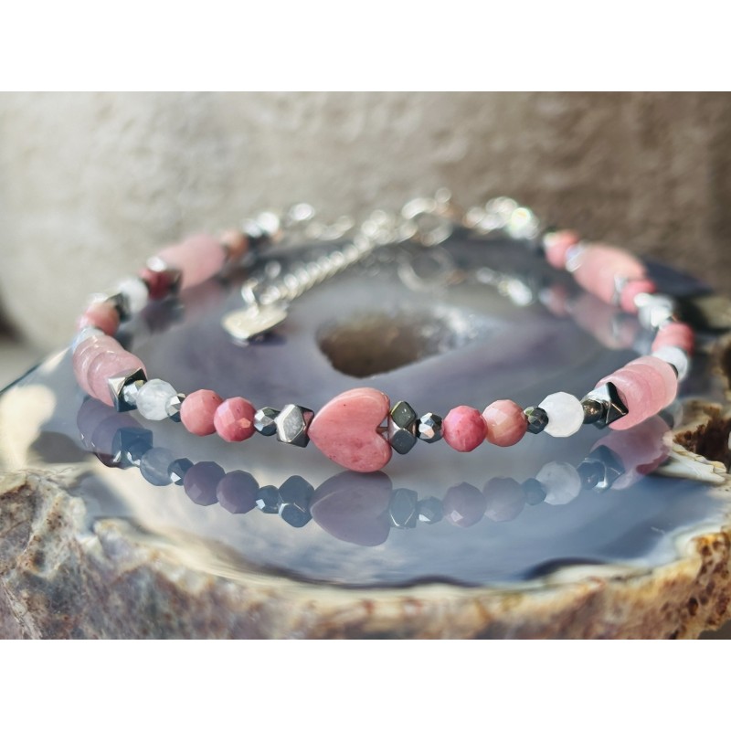 2 Rodonit kwarc serce bransoletka z kamieni naturalnych