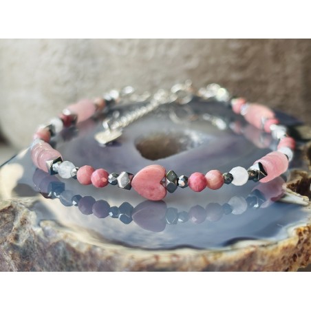 2 Rodonit kwarc serce bransoletka z kamieni naturalnych