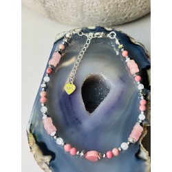 2 Rodonit kwarc serce bransoletka z kamieni naturalnych