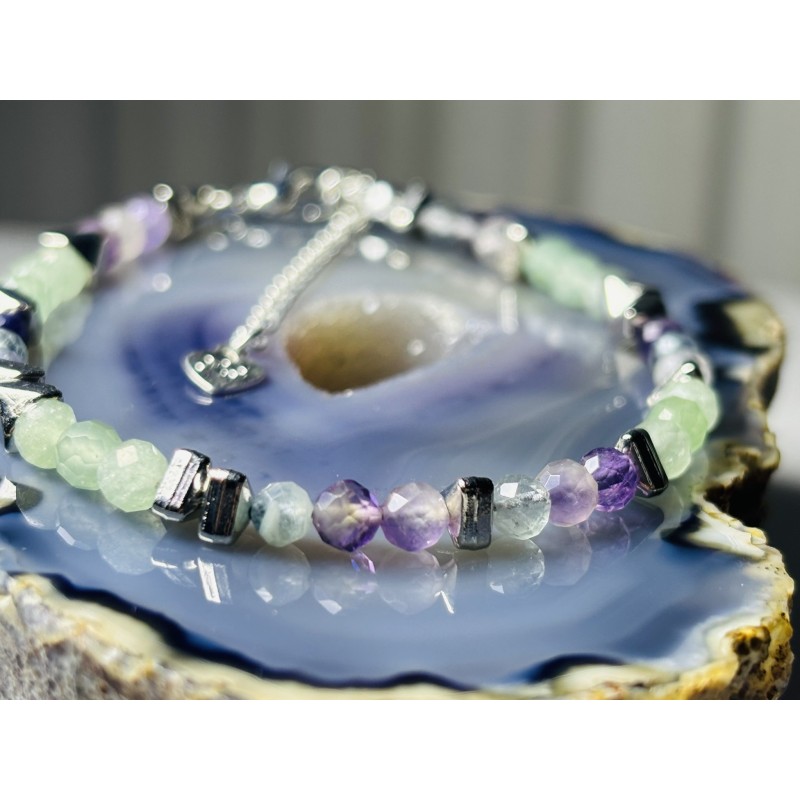 1 Fluoryt Ametyst Awenturyn hematyt srebro 925