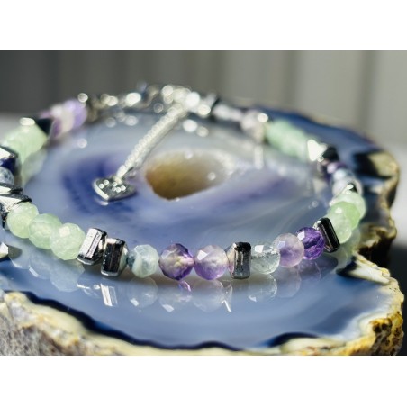 1 Fluoryt Ametyst Awenturyn hematyt srebro 925