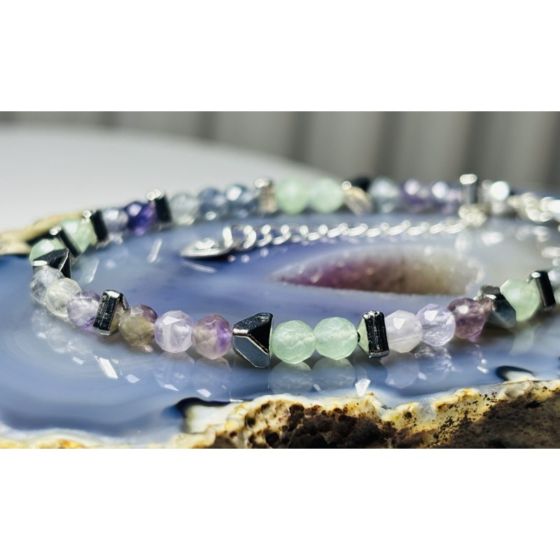 2 Fluoryt Ametyst Awenturyn hematyt srebro 925