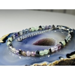 2 Fluoryt Ametyst Awenturyn hematyt srebro 925