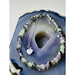 2 Fluoryt Ametyst Awenturyn hematyt srebro 925