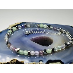 2 Fluoryt Ametyst Awenturyn hematyt srebro 925