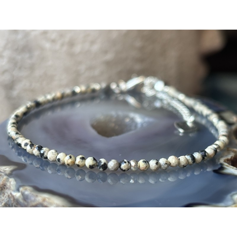 Bransoletka Jaspis dalmatyński fasetowany srebro 925