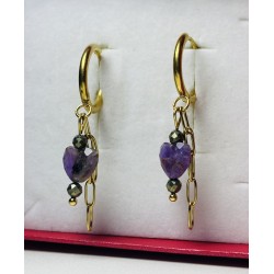 Kolczyki serce ametyst fasetowane złote kółeczka kamień naturalny