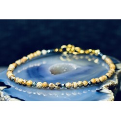 Bransoletka Jaspis mozaikowy fasetowany złoto