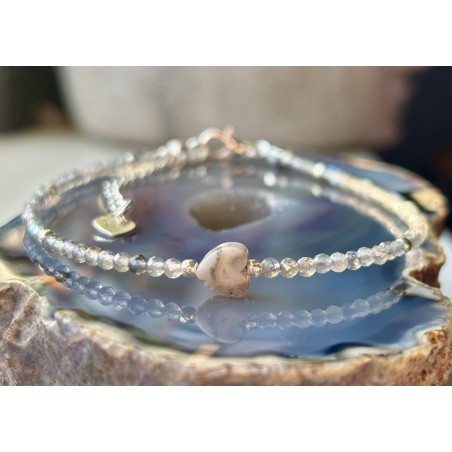 Bransoletka Labradoryt agat serce srebro 925