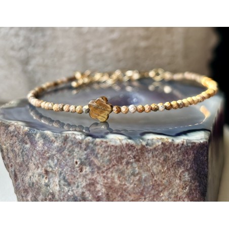 Bransoletka Jaspis mozaikowy tiger eye kwiatek złote