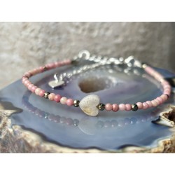 Bransoletka rodonit serce agat srebro 925