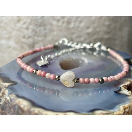 Bransoletka rodonit serce agat srebro 925