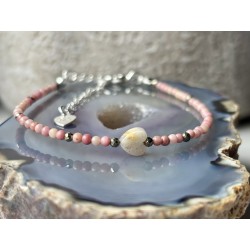 Bransoletka rodonit serce agat srebro 925