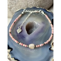 Bransoletka rodonit serce agat srebro 925