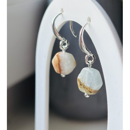 Srebro 925 silver kolczyki kamień naturalny Kalcyt calcite