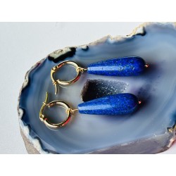 Lapis lazuli granatowe krople kolczyki piryt kamień naturalny