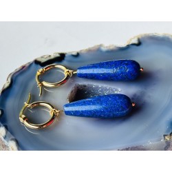 Lapis lazuli granatowe krople kolczyki piryt kamień naturalny