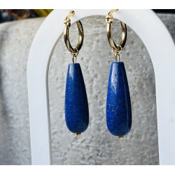 Lapis lazuli granatowe krople kolczyki piryt kamień naturalny