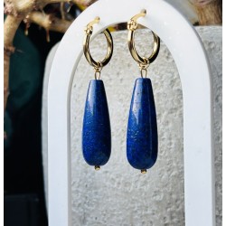 Lapis lazuli granatowe krople kolczyki piryt kamień naturalny