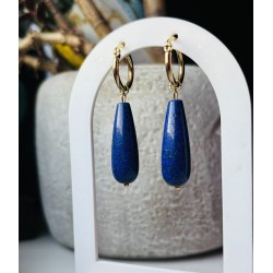 Lapis lazuli granatowe krople kolczyki piryt kamień naturalny