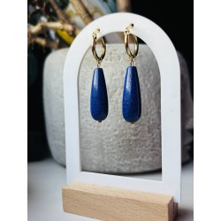 Lapis lazuli granatowe krople kolczyki piryt kamień naturalny