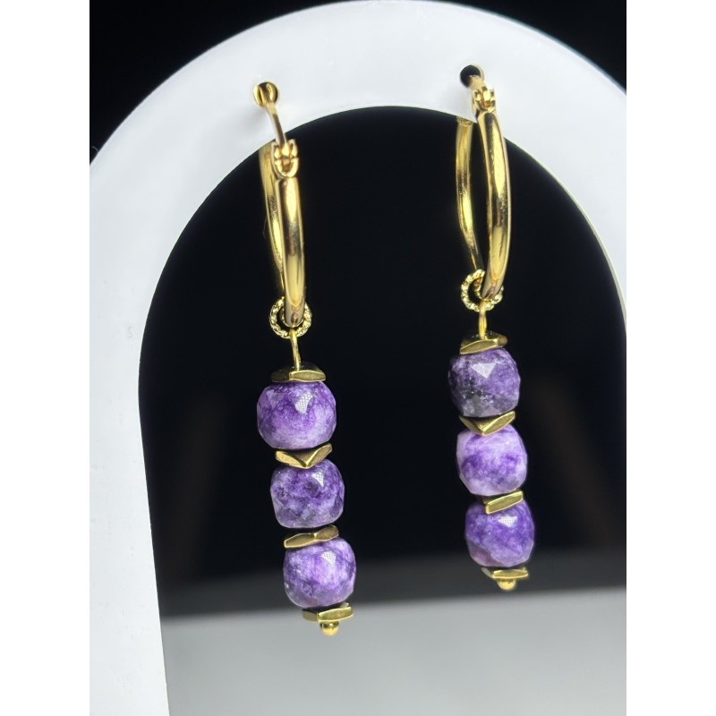 Kolczyki złote z ametystem fasetowane Ametyst