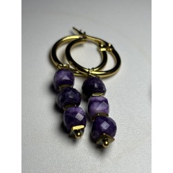 Kolczyki złote z ametystem fasetowane Ametyst