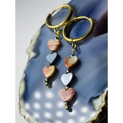 Kolczyki z serduszkiem agat hematyt serduszka złote