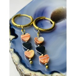 Kolczyki z serduszkiem agat hematyt serduszka złote