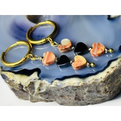 Kolczyki z serduszkiem agat hematyt serduszka złote