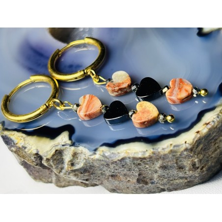 Kolczyki z serduszkiem agat hematyt serduszka złote