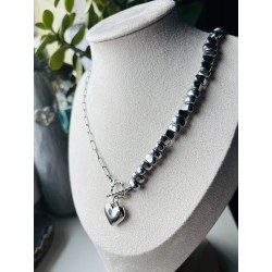 Hoker z hematytu serduszko srebrne kółko naszyjnik naturalny