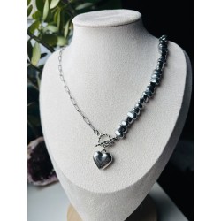 Hoker z hematytu serduszko srebrne kółko naszyjnik naturalny