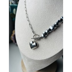 Hoker z hematytu serduszko srebrne kółko naszyjnik naturalny