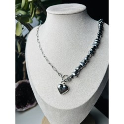 Hoker z hematytu serduszko srebrne kółko naszyjnik naturalny