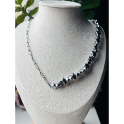 Hoker z hematytu serduszko srebrne kółko naszyjnik naturalny