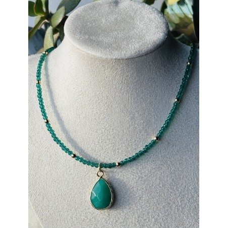 Szmaragdowy zielony naszyjnik z amazonitem złote dodatki
