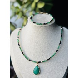 Zestaw bransoletka i naszyjnik szmaragd zielony amazonit awenturyn