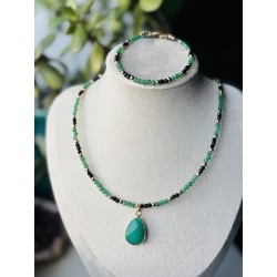 Zestaw bransoletka i naszyjnik szmaragd zielony amazonit awenturyn