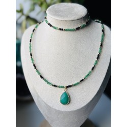 Zestaw bransoletka i naszyjnik szmaragd zielony amazonit awenturyn